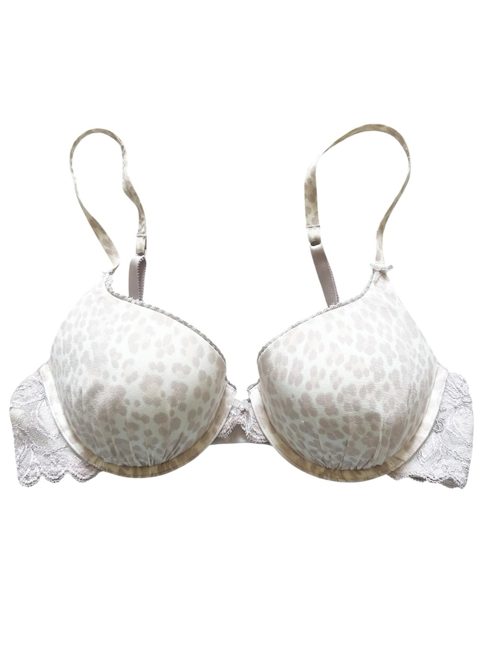 Victoria's Secret Push-Up Demi Padded White Leopard Print Lace Size 34C